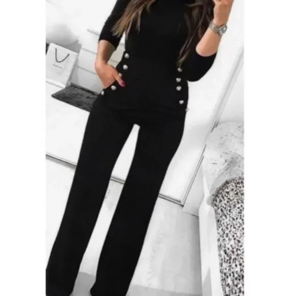 Sailor Style with Gold Buttons Wide Leg Pants Size Small Only - Picture 1 of 3